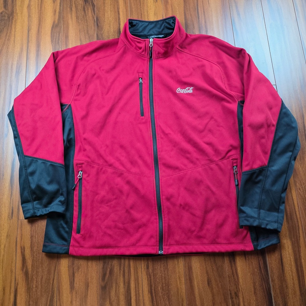 Port Authority Coca-Cola Mens J319 Red Black Soft Shell Full Zip Jacket 3XL